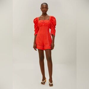 FARM Rio Red Puff Sleeve Jumpsuit